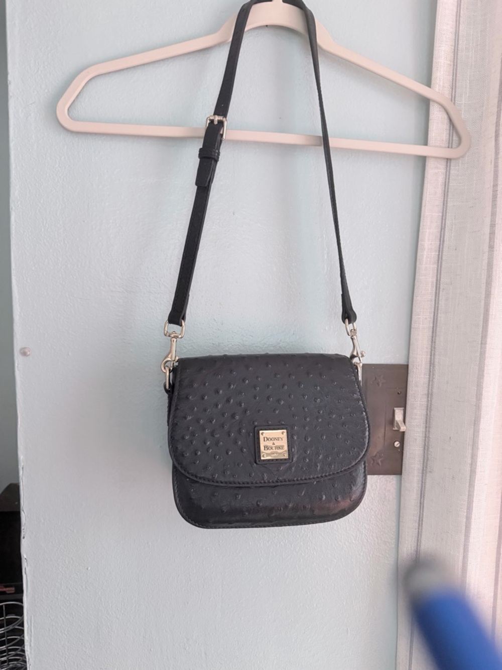 Dooney & Bourke Black Ostrich-Embossed Flap Crossbody with Gold Hardware - Picture 2 of 7
